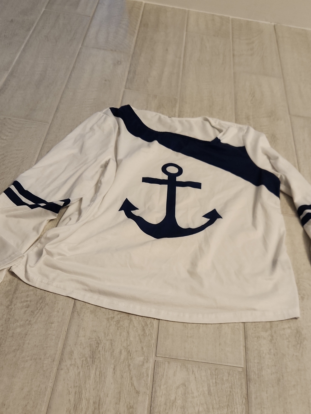 SHEIN White Long-Sleeve Kids Tee with Navy Anchor